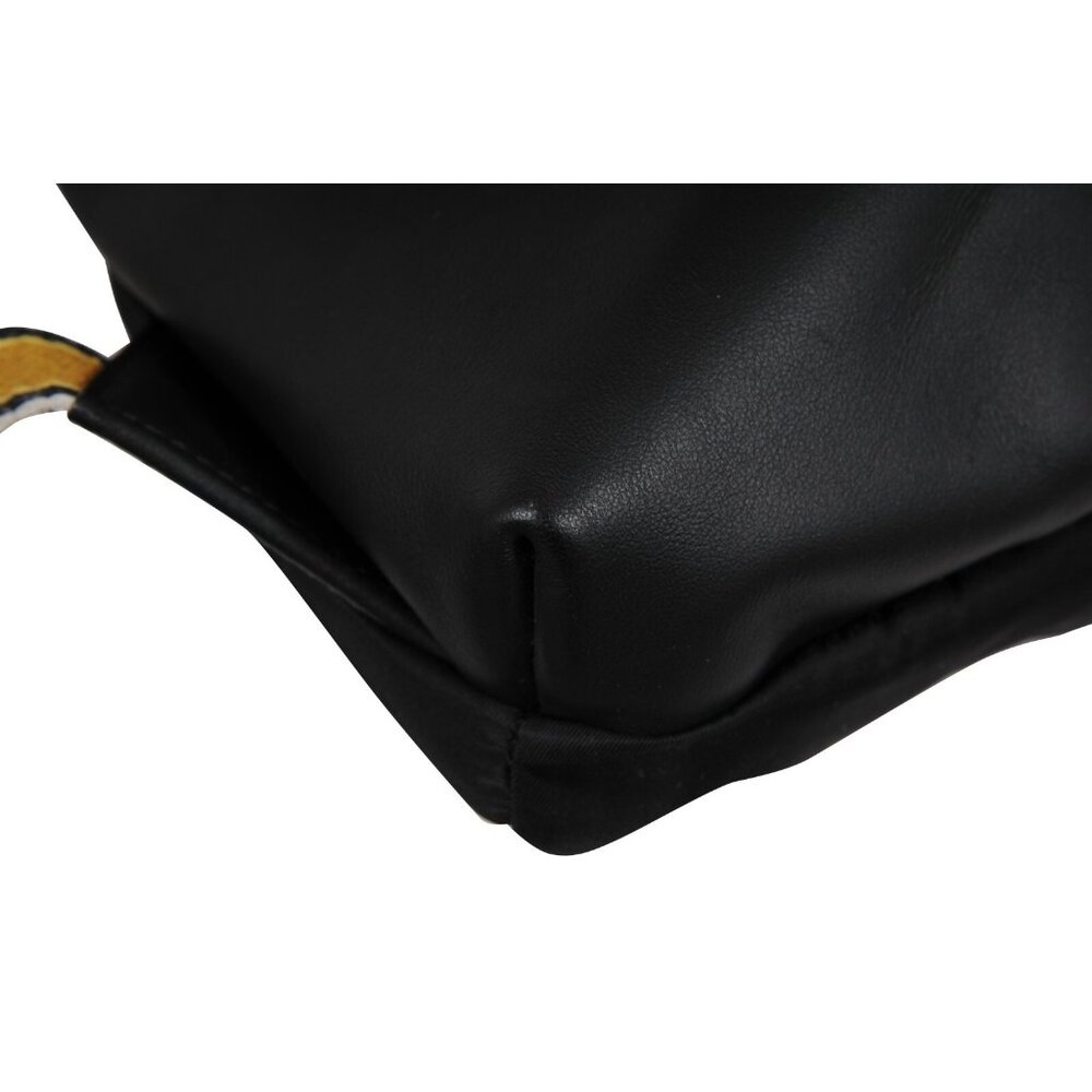 Fendi Mens Nylon Vitello Drawstring Backpack Black Leather Logo Yellow Straps - Picture 13 of 16